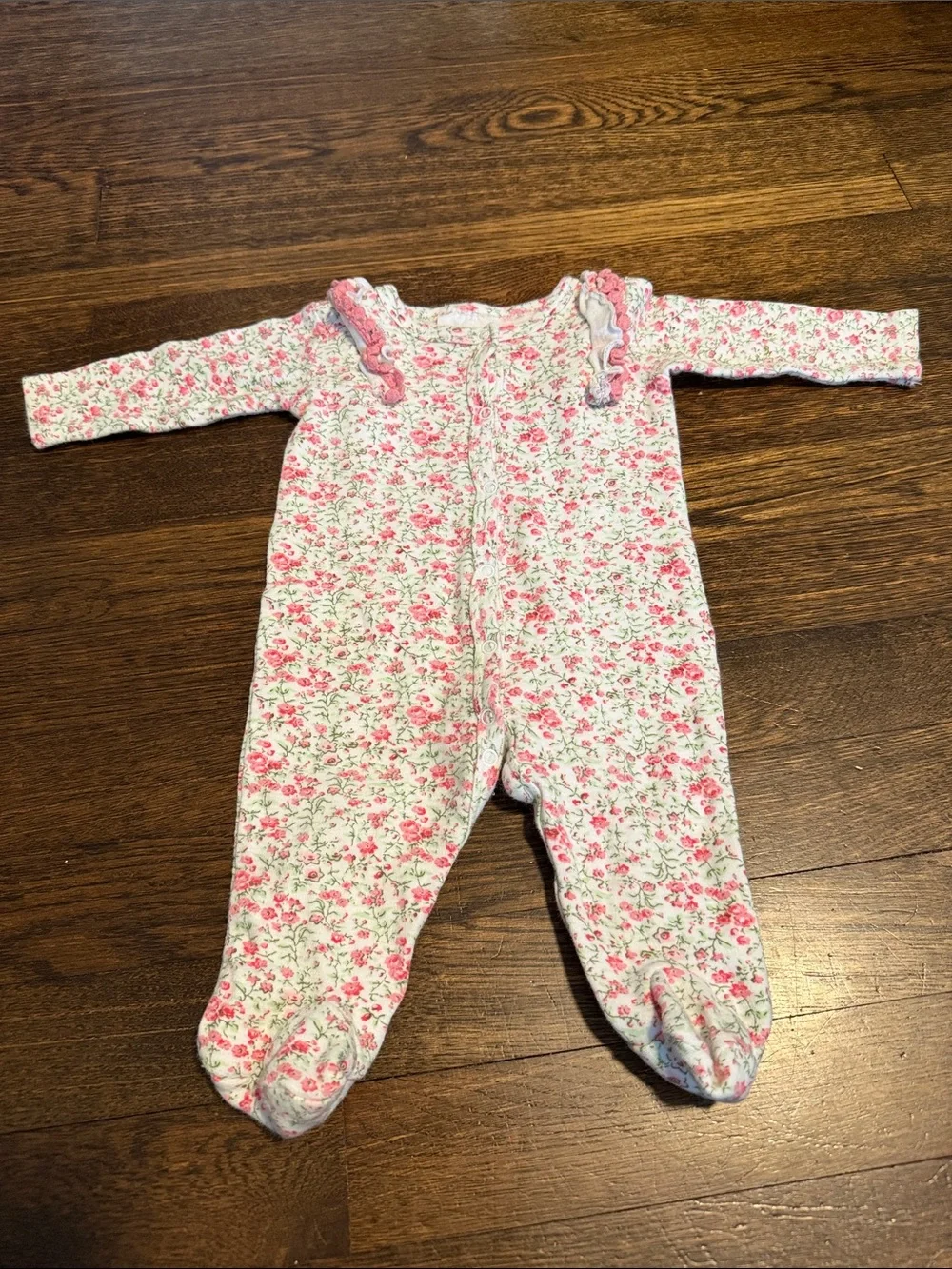 Laura Ashley baby Pink and White Floral Footed One-Piece
